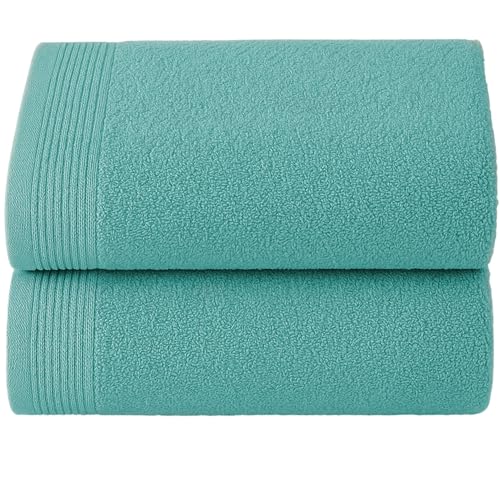 NOVOTEXTIL Toallas Baño Grandes 100x150 cm – Juego 2 Toallas de Ducha 100% Algodón 480g/m2 Alta Absorción – Suaves y Gruesas – Set para Ducha y Baño (Aguamar)