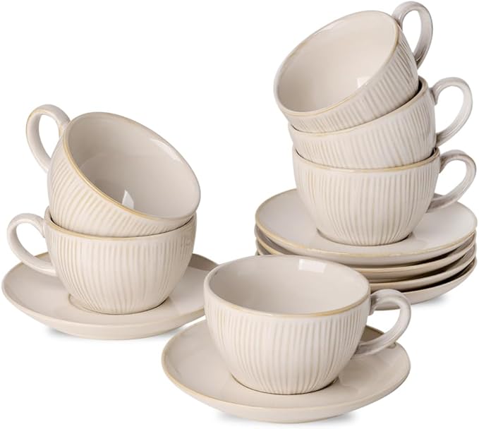 HVH 10 oz Porcelain Cappuccino Cups with Saucers, Latte
