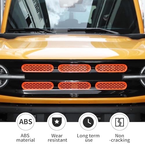 Image of Linskip Oval Grille Inserts Fit for 2021-2025 Ford Bronco, Front Mesh Grille Cover for Bronco Exterior Accessories, Enhancing Vehicle Front Appearance(orange)