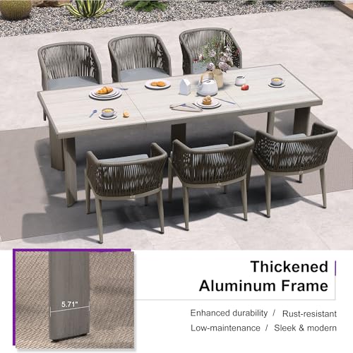 Image of PURPLE LEAF Outdoor Dining Set for 12 with Sunbrella Cushion Armchairs Grey