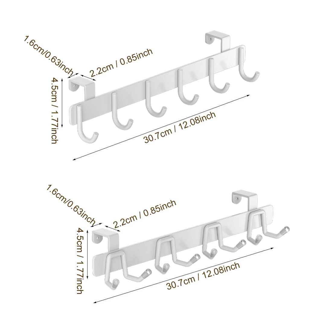 2 Pack Over The Cabinet Door Hooks - for Doors up to 7/8''(2.2cm) Thickness, Back of Cabinet Door Hanger, Metal Matte White Organizer Rack for Hanging Coats, Hats, Bathroom Towels, Kitchen Utensils