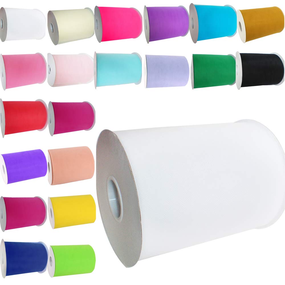 Time to Sparkle 4 Rolls Tulle Roll Spool 6 Inchs x 100yards Tutu Party Birthday Wraping Crafts Bridal Bow Skirt Wedding Decor - White — image 1