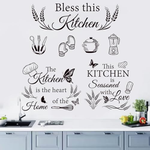 3 Set Kitchen Wall Decals Vinyl Wall Sticker Peel and Sticker Wall Decor for Dining Room Kitchen Home Restaurant.