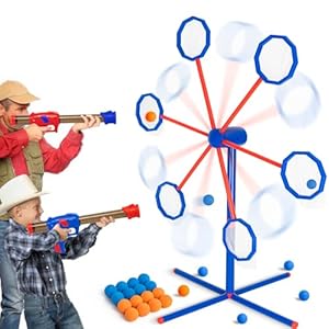 Shooting Games Toy for Kids 5 6 7 8 9 10+ Years Old with 2pk Air Guns & 56 Bullets – Rotating Target for Shooting Practice – Ideal Boy Gift
