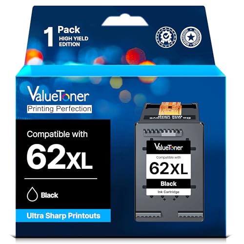 Valuetoner 62XL Schwarz Kompatibel für HP 62 Druckerpatronen 62XL Schwarz für HP Officejet 250 Mobile Patronen Envy 5540 5640 7640 5548 5646 5544 Officejet 5740 5742 (1 Pack Schwarz)