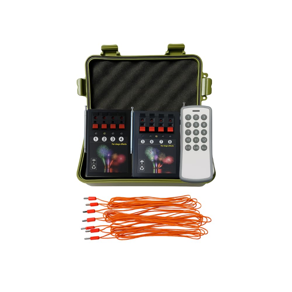 zenda club® Sistema de disparo remoto de fuegos artificiales - Set de pirotecnia 8-K con mando a distancia sin cables - Caja de almacenamiento robusta