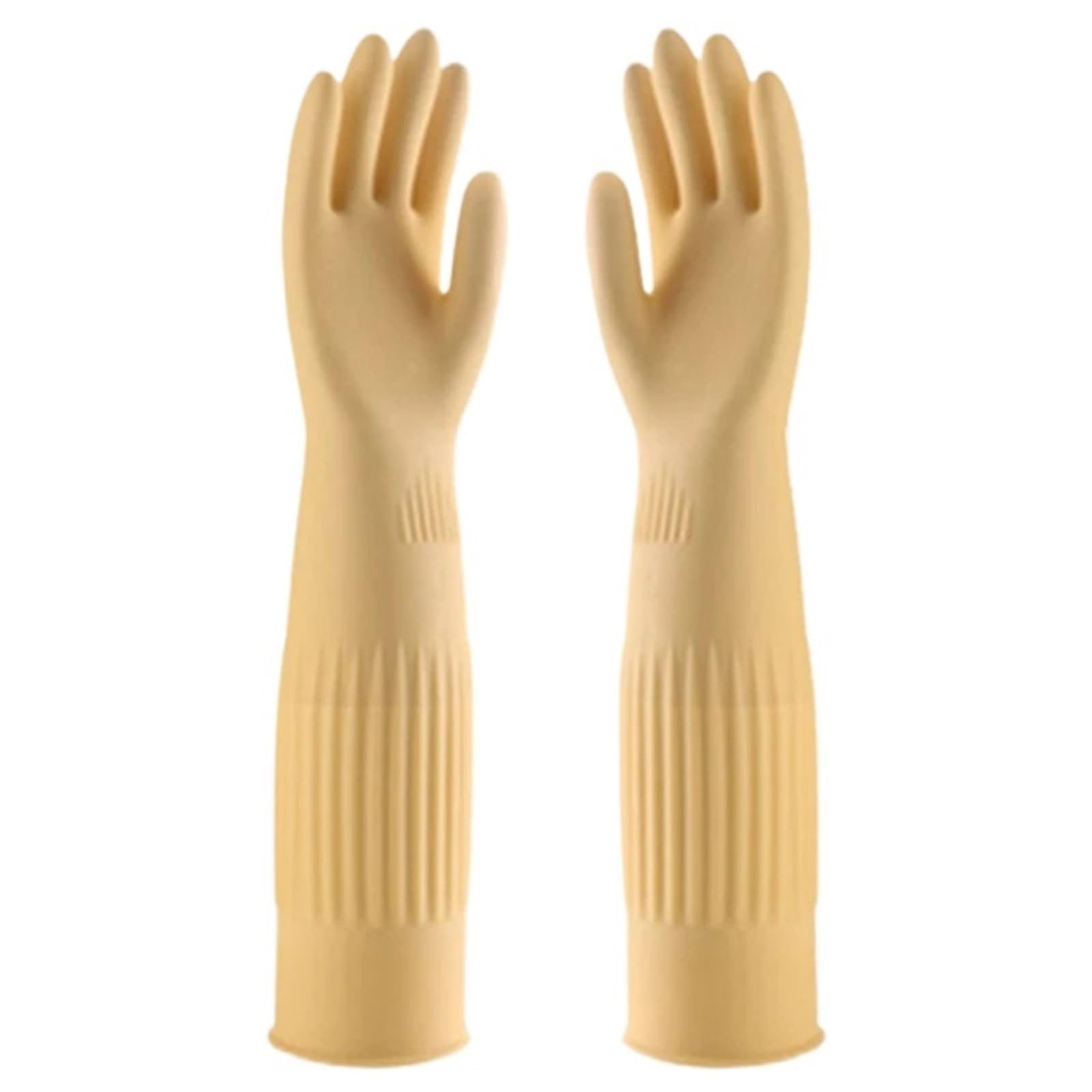 KJBDQQH Cleaning Gloves Cleaning Gloves Rubber Latex Household Reusable Kitchen Cooking Dishwashing With Long Cuff Waterproof Non-Slip for Household(Yellow 45CM,L)