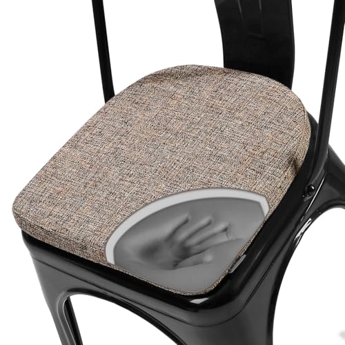 SINOSSO Magnetic Chair Pad for Metal Chair Non-Slip, 14" Memory Foam Seat Cushion U-Shape 1 Pack, Cushion for Dining Room Kitchen Cafe Bistro Stackable Chair, Light-Brown