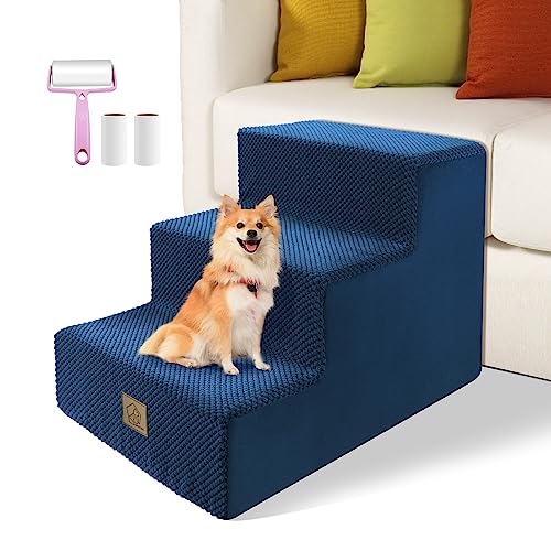 3-Steps Foam Dog Steps For Indoor Access,High Density Foam Dog Stairs For High Bed Sofa,Non-Slip Pet Steps Stairs Ladder With Washable Fabric Cover,Up To 60 Lbs,1 Free Lint Roller With 2 Pcs Refills #TOP11