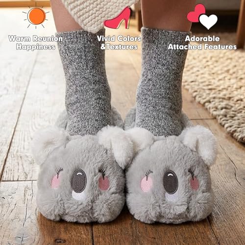 Image of ARELUX Animal Slippers Cotton Adult Unisex, Cute Novelty Raccoon Fox Red Panda Plush House Shoes with Non-Slip Sole, Warm Fuzzy Lining for Indoor Outdoor Cosplay Party Gift