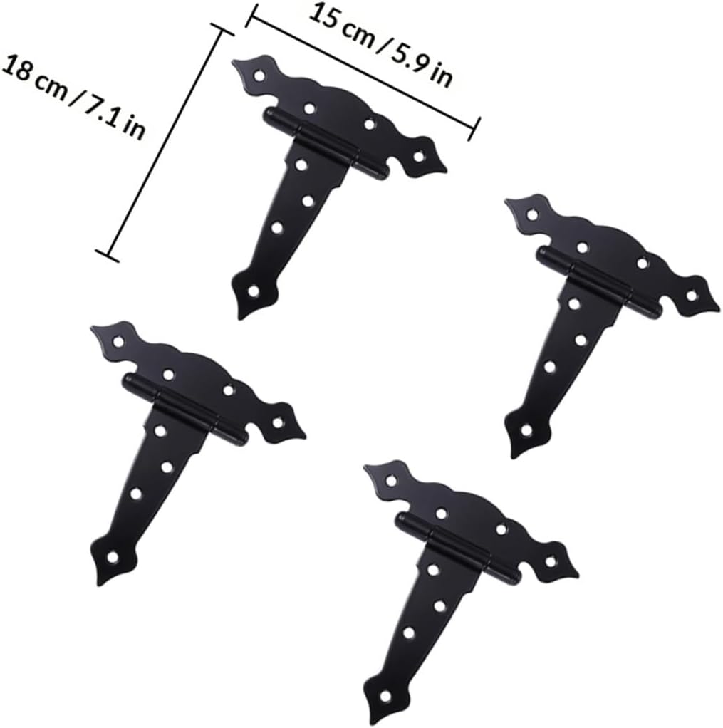 DOITOOL 4pcs Black T-Shaped Door Hinges with Grooved Bearing, Heavy Duty Gate and Shed Fence T-Strap Hinges for Home Exterior Door Replacement