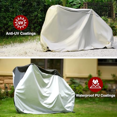 Image of Puroma Bike Cover Outdoor Waterproof Bicycle Covers Rain Sun UV Dust Wind Proof with Lock Hole Black Silver XL