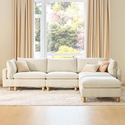Image of CHITA 127 inch Large Sectional Sofa, Modular Cloud Couch, 5 Seater, Cream | Large Sectional Couches，Down Filled, High Density Foam, Super Large，Modular Cloud Couch