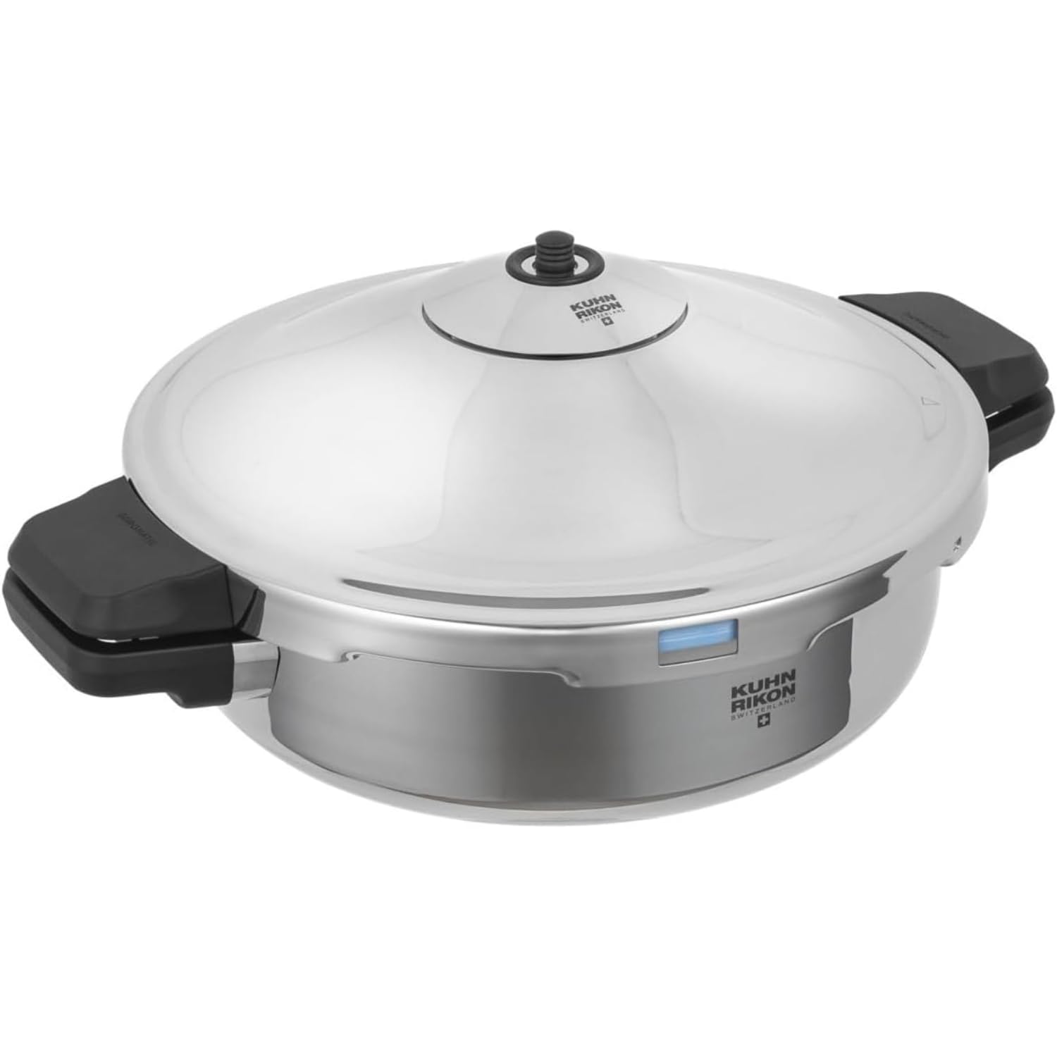 Kuhn Rikon Pressure Cooker Frying Pan Duromatic Hotel 5L/28cm Food Steamer with Side Grips. Multi Cooker with Auto Lock Lid. Stainless Steel Pot. Instant Cook Pot – 10 Yr Kuhn Rikon Cookware Guarantee
