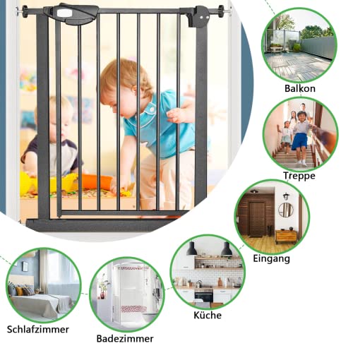 UISEBRT Türschutzgitter Ohne Bohren Treppenschutzgitter für Kinder 85-95cm breit, Auto-Close Baby Schutzgitter Metall Gitter Schwarz