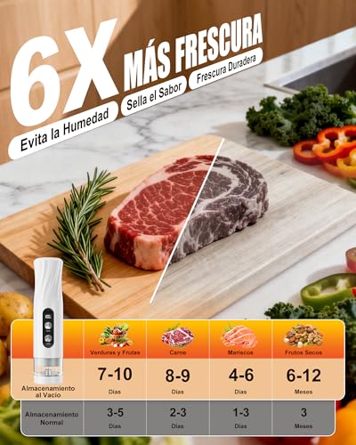 Miniatura 2 de Babacom Envasadora Al Vacío Doméstica Compacta Y Selladora Al Vacío Con Tanque Visible, 60kpa, Sellado Automático Un Toque Y Modo Pulsante Para Alimentos Delicados, 1800mah, 20 Bolsas Reutilizables