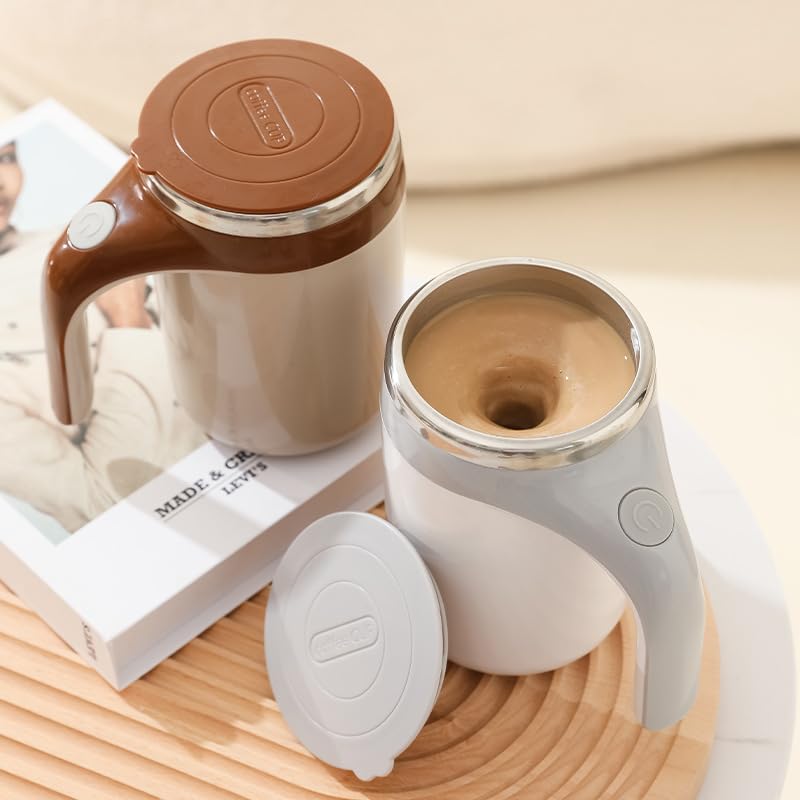 Image of Automatic Magnetic Stirring Coffee Mug, Rotating Home Office Travel Mixing Cup, Funny Electric Stainless Steel Self Mixing Coffee Tumbler, for Coffee, Milk, Cocoa, Tea, Beverages, Gift, White