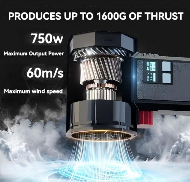 Oversize Car Dryer Air Blower Turbo Fan, Instantaneous Thrust 1.60KG/S, 4 Speeds, 4000mAh, 64MM Super Electric Cordless Leaf Blower for Patio Cleaning, Lawn Care and Car Drying (Black)