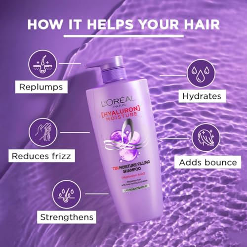 Image of L'Oreal Paris Hyaluron Moisture 72H Moisture Filling Shampoo, With Hyaluronic Acid, For Dry & Dehydrated Hair, Adds Shine & Bounce, 25ml