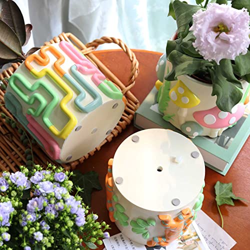Gugugo Colorful Flowers Planters Cute Unique Rainbow Planter With Drainage, Vintage Retro Flower Plant Pots For Indoor & Outdoor Plants, Eclectic Succulent Gardening Pot For Boho Modern Home Décor #TOP3
