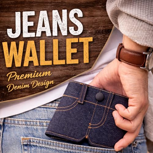 Image of Men's Denim Wallet - Slim Bifold Mini Jeans Style Fabric Wallet with Pocket | Lightweight Compact Card Holder & Cash Organizer | Casual Blue for Men Unisex
