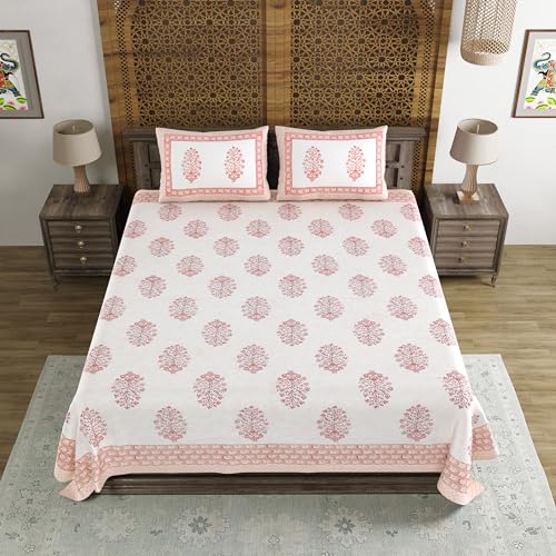 Image of BLOCKS OF INDIA Hand Block Printed 200 TC Cotton King Size Bedsheet (Maroon Pot)