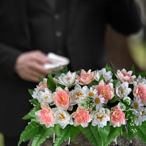 Tombstone Flowers - Outdoor Grave Decorations, Cemetery Flowers for a Grave to Be Placed on a Tombstone, The Cemetery Flowers for Grave Saddle Are Composed of Artificial Champagne  image 5