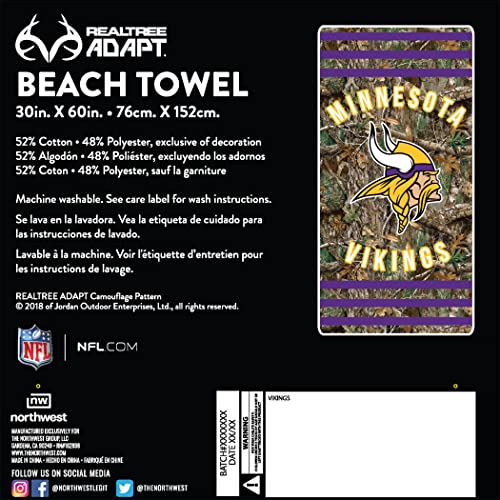 Image of Northwest NFL Minnesota Vikings Unisex-Adult Beach Towel, 30 inch x 60 inch, Realtree Camo Stripes
