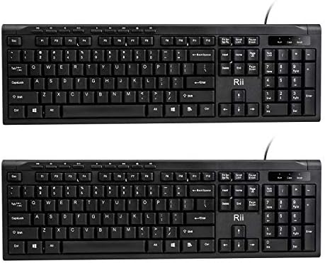 Rii (2-Pack RK907 Wired Computer Keyboard,Ultra-Slim Compact USB Wired Keyboard– Basic Black Keyboard with Numeric Keypad for PC,Laptop,Windows 10/8 / 7 / Vista/XP