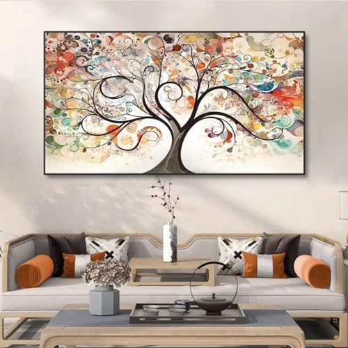 Toile Arbre de la Vie avec Cadre Noir 70x120 cm | Tableau Décoration Murale Salon