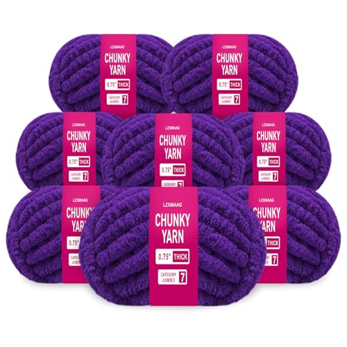 LZXMAAG Dark Purple Chunky Yarn Chenille Yarn for Hand Knitting Blankets Super Soft Jumbo Yarn for Crocheting Bulky Yarn Pack 8 Skeins