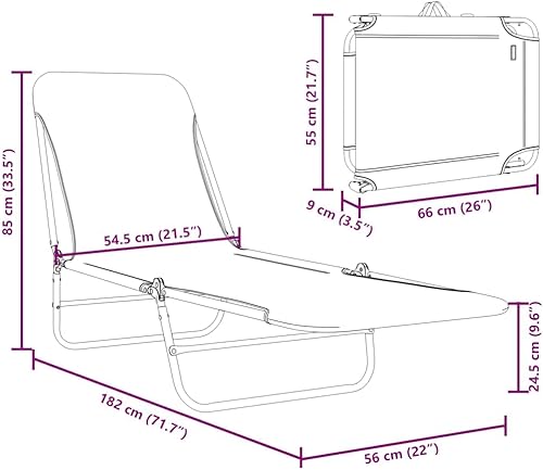 Miniatura 3 de vidaXL 2 tumbonas plegables para exteriores, jardín, playa, patio, sala de estar, cama plegable, silla de camping, tumbona de acero y tela, color