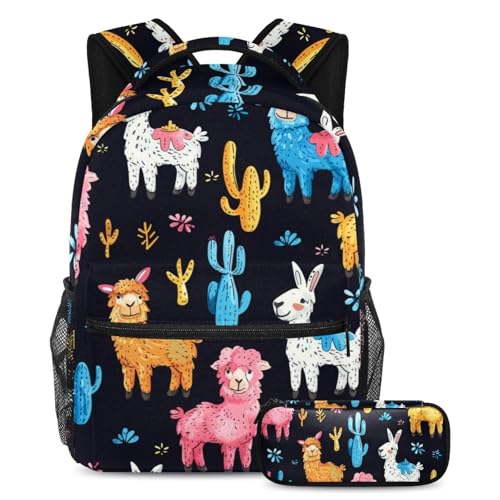 Trousse à crayons et sac à dos grand format motif lama coloré, le cadeau de rentrée idéal