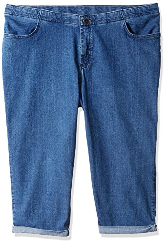 Riders by Lee Indigo Women's Plus Size Comfort Collection 4 Pocket Cuffed Denim Capri, Mid Shade, 24W