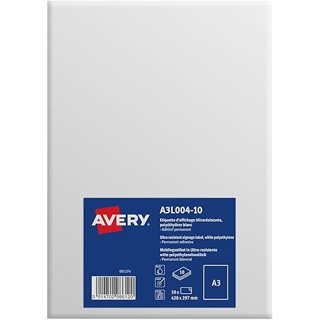 Avery A3 Durable Printable Signs/A3 Signage, Matt White, 297 x 420 mm ...