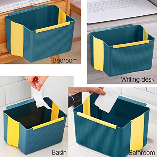 Small Hanging Kitchen Trash Can,Wall Mounted Collapsible Garbage Bin Foldable Mini Garbage Can Plastic Waste Bin Compact Portable Trash Can For Cabinet Office Bedroom Bathroom Kitchen Car (B-Blue) #TOP6