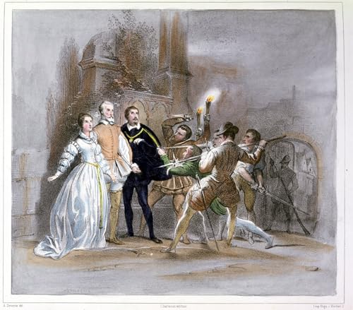 Lienzo decorativo Scena dagli ugonotti de Achille Devéria, pintura clásica de 60x90cm