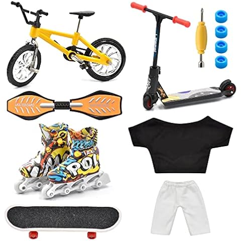 LALASTYLE Mini Finger Toy Set Finger Skateboard Finger Bicycle Finger Scooter Finger Vitality Board 1 Pair Skates Finger Pants Training Tricks Props Fingertips Movement Toys Party Favors Cover