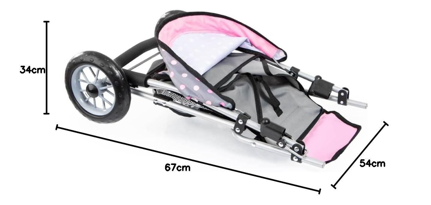 Bayer Design 39166AA Wózek dla lalek Duo, bliźniaczy jogger, składany, z koszem na zakupy, szary, różowy, wróżką