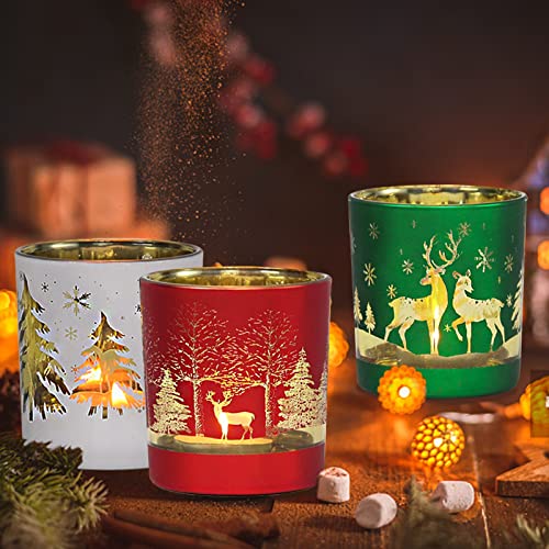 Christmas Votive Candle Holders, Set Of 6 Glass Tealilght Holders Decorative For Christmas Holiday Party Home Decor (3 Colors) #TOP7