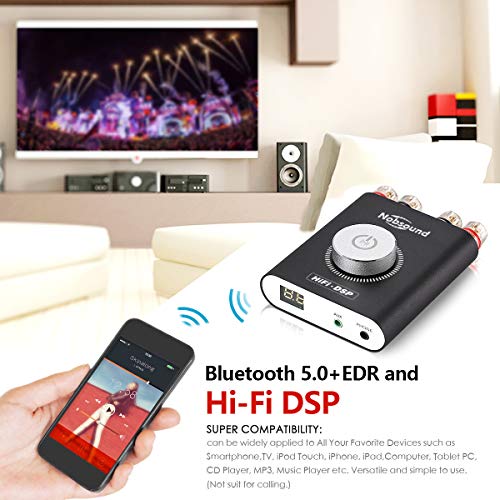 Nobsound Ns-20G 200W Mini Bluetooth 5.0 Power Amplifier 2.0 Channel Wireless Receiver Hi-Fi Dsp Stereo Headphone Audio Amp Led Display (Black) #TOP4