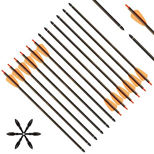 DZGN 9 inch 16 inch Crossbow Bolt Arrows Archery Carbon Crossbow Arrows with 2" Orange Vanes Replaced Arrowhead Tip for Crossbow Shooting Hunting,9 inch