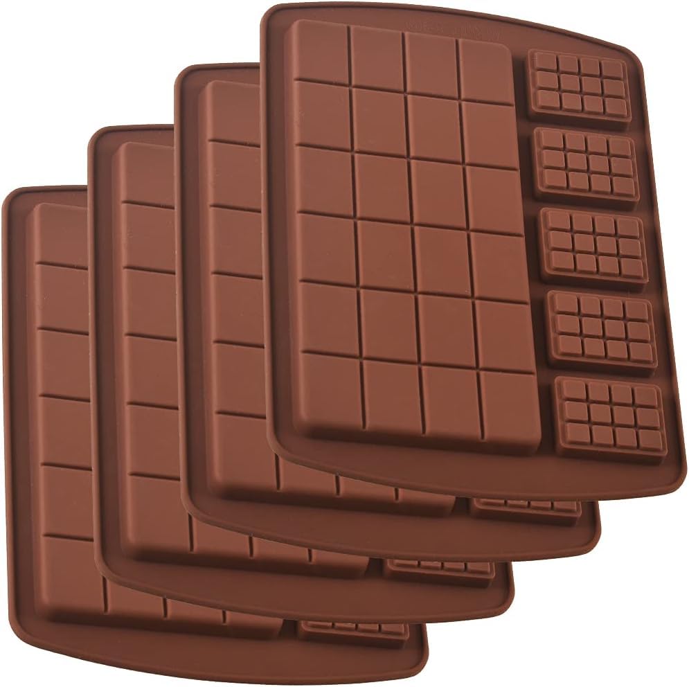 Break-Apart Chocolate Mold, Set of 4 Packs Silicone Protein and Energy Bar Molds for Caramels Ganache Pralines