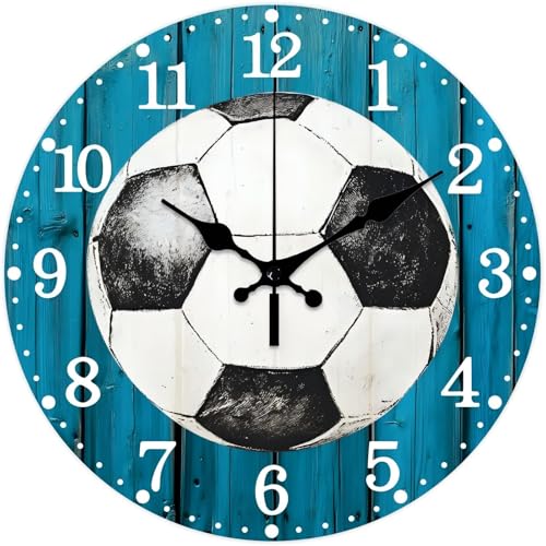 CHGCRAFT Football Pattern Wall Clock 12 Inch Non-Ticking Clocks Round Wall Hanging Clock Battery Operated for Bedroom Living Room Kitchen Office