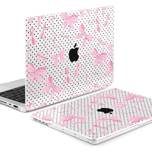 Image of MEEgoodo Case for M5 MacBook Pro 16 inch Case 2026 2024 2023 2021 with M5 M4 M3 M2 M1 Pro /Max Chip, Fit Model A3429 /A3428 /A3403 /A3186 /A2991 /A2780 /A2485, Black Polka Dots&Pink Bows