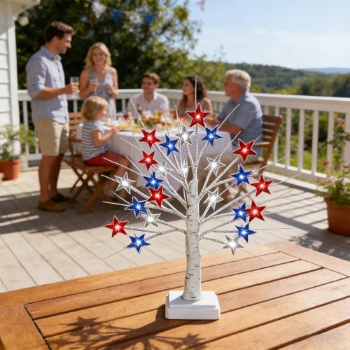 Sapin de table LED étoilé rouge blanc bleu à branches ajustables - 4