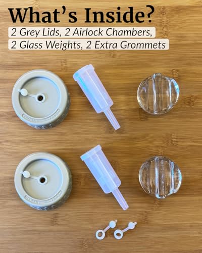 Image of Elementi Fermentation Weights Kit - Set of 2 Glass Fermenting Weights and Mason Jar Fermentation Lids for Wide Mouth Mason Jars - Sauerkraut and Pickling Kit
