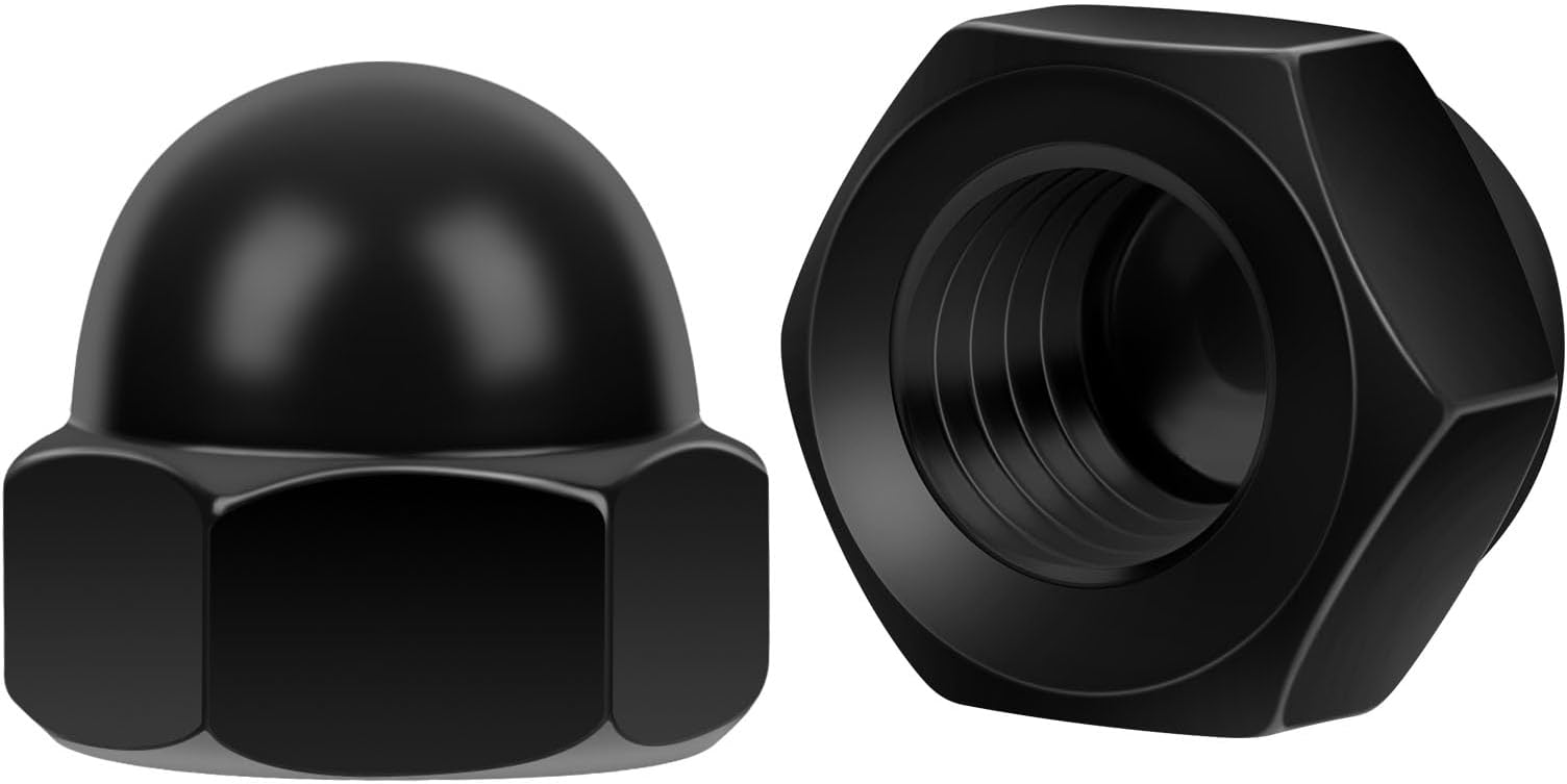 1/4-20 Acorn Cap Nuts, 25 PCS Black Coating Acorn Dome Cap Nuts, Hex Drive, Stainless Steel 304