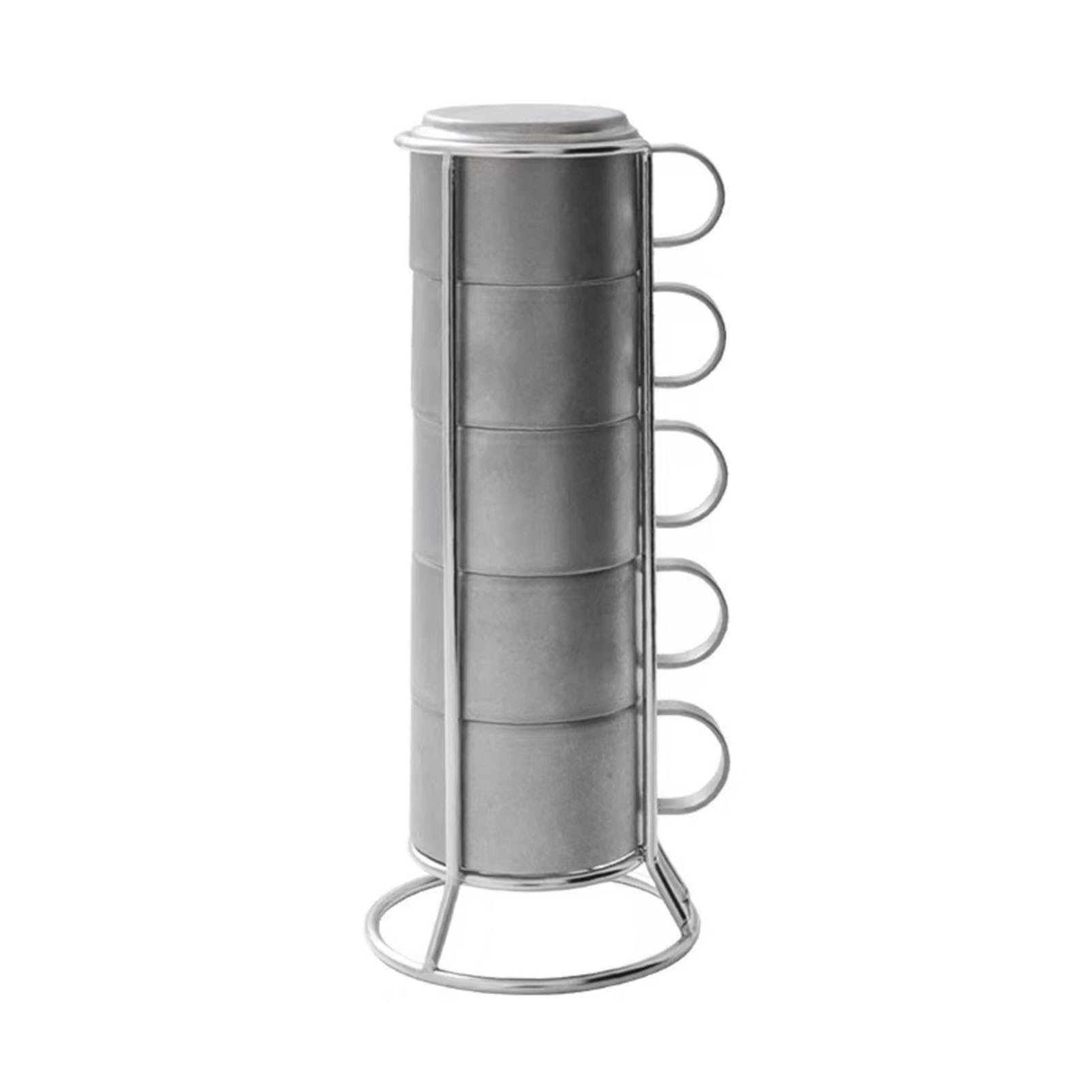 Tazas de Cafe，5 Tazas de Café Apilables de Acero Inoxidable con Soporte de Metal, Taza de Café Vintage de Acero Inoxidable 304, Juego de Tazas de Espresso, Tazas para Café, Té, Cacao, Leche