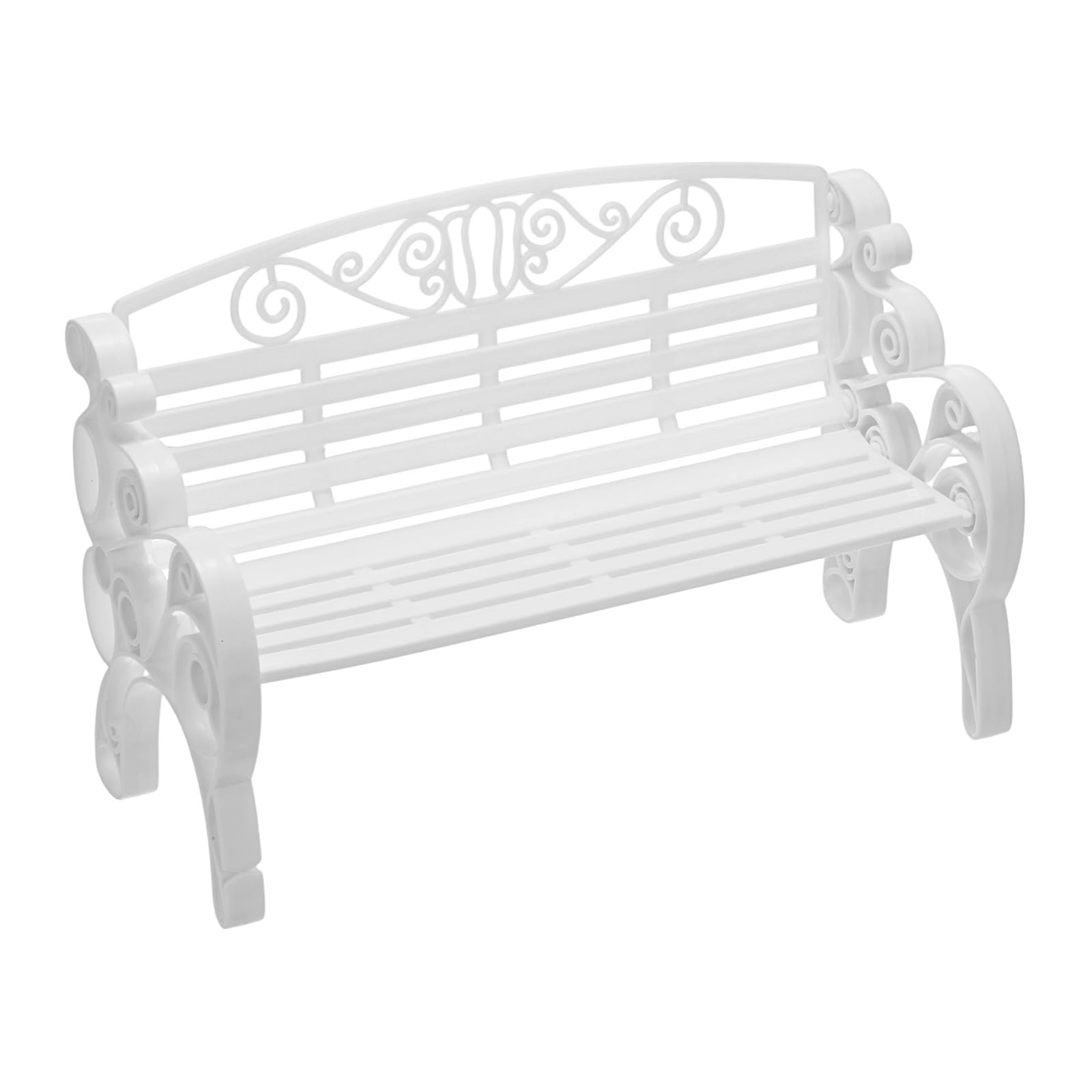M METERXITY 1-Pack Miniature Park Bench Models, 8.7x3.5x5.5 Inch ABS Mini Garden Chair Furniture for Terrarium/DIY Micro Landscaping/Dollhouse, European Style Bench Figurines [White]